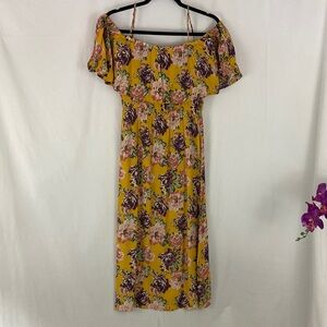 ABOUND Yellow Floral Off The Shoulder Dress Size S